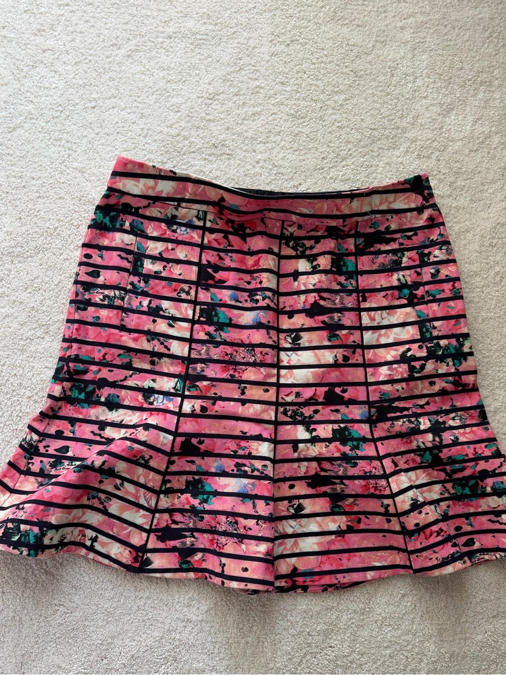 Floral Striped Pink A-Line Skirt